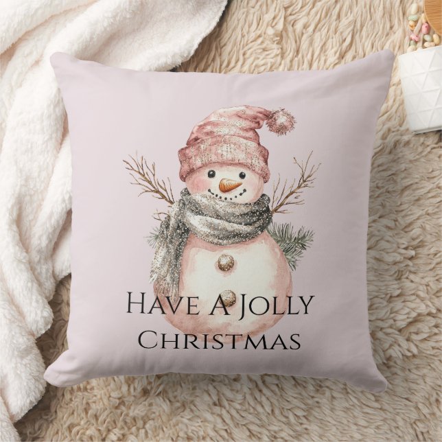 Rose Gold Christmas Tree Candy Canes Snowman Cushion (Blanket)