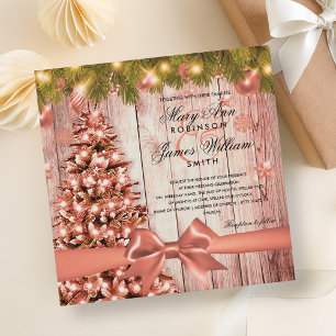 Rose Gold Christmas Wedding Tree, Lights & Ribbon Invitation