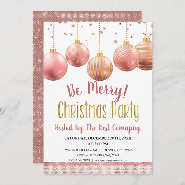 Rose gold Christmas Winter corporate holiday Invitation (Front/Back)