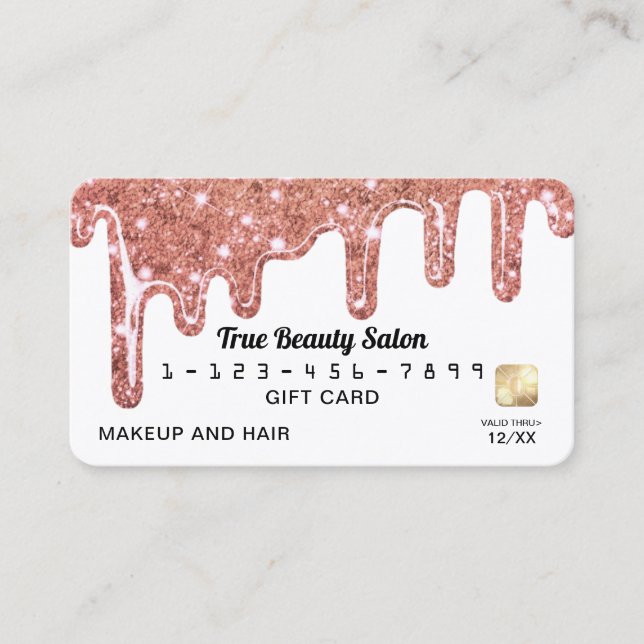 Rose Gold Chunky Glitter Thick Drips Gift Credit Business Card (Front)