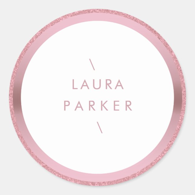 Rose Gold Circle Glitter Rings Border Minimal Classic Round Sticker (Front)