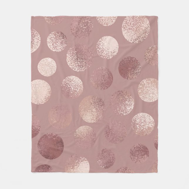 Rose Gold Circles: Vintage Abstract Fleece Blanket (Front)