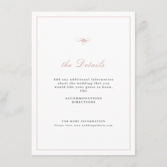 Rose Gold Classic Elegance Script  Wedding Details Enclosure Card (Front)