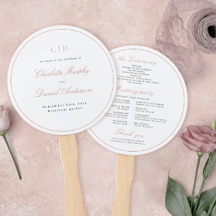Rose Gold Classic Elegant Monogram Wedding Program Hand Fan