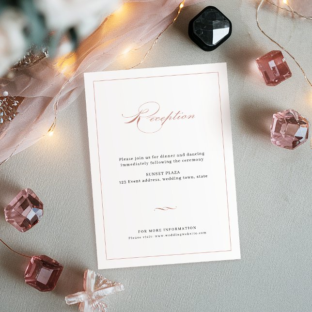 Rose Gold Classic Elegant Script Wedding Reception Enclosure Card (Rose Gold Classic Elegant Script Wedding Reception Enclosure Card)
