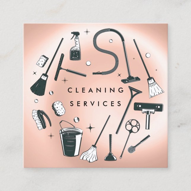 Rose Gold Cleaning Services Square  Business Card (Front)