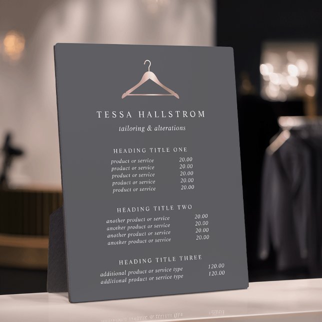 Rose Gold Clothes Hanger Pricing/Services Display Plaque (Creator Uploaded)