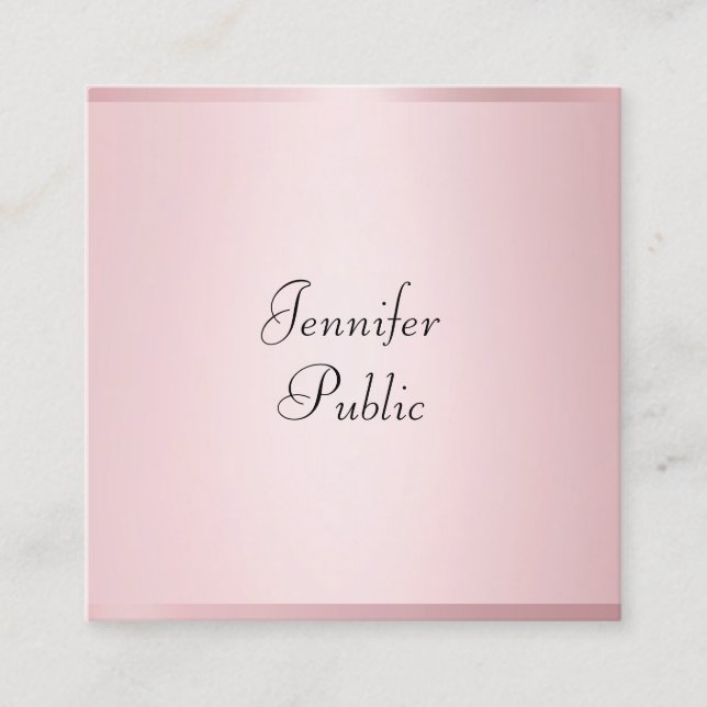Rose Gold Colour Modern Handwritten Professional Square Business Card (Front)