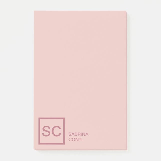 Rose gold colour professional girly monogram name post-it notes (Front)
