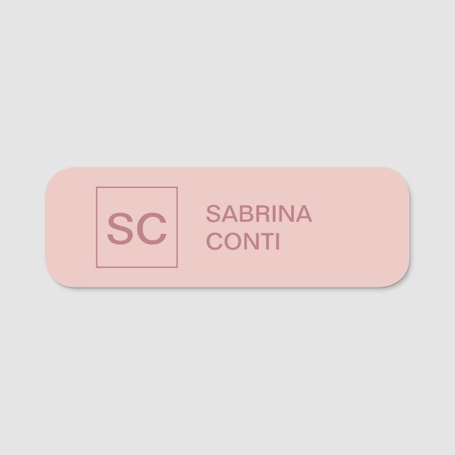 Rose gold colour professional simple monogram name tag (Front)