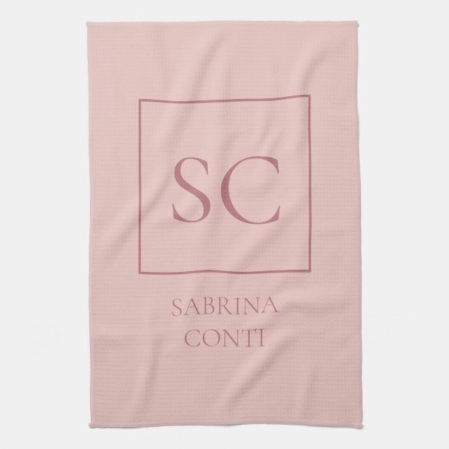 Rose gold colour professional simple monogram name tea towel (Vertical)