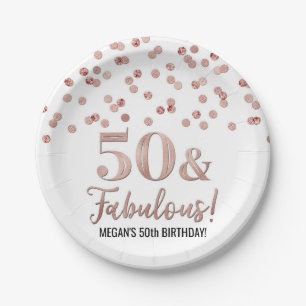 Rose Gold Confetti 50 and Fabulous Birthday Paper Plate
