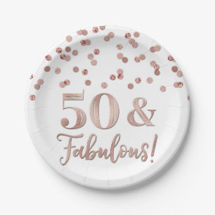 Rose Gold Confetti 50 and Fabulous Birthday Paper Plate
