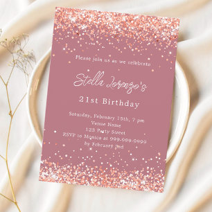 Rose gold confetti birthday invitation