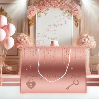 Rose Gold Confetti Bridal Shower Large Gift Bag