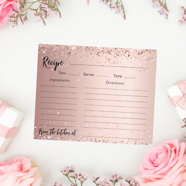 Rose gold confetti Bridal Shower recipe card (Creator Uploaded)