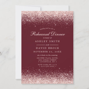 Rose Gold Confetti Burgundy Modern Rehearsal Invitation