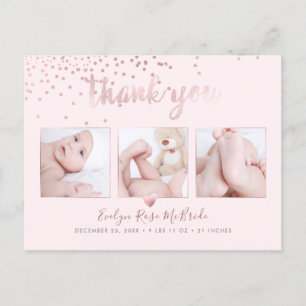 Rose Gold Confetti Chic Brush Script Thank You Postcard