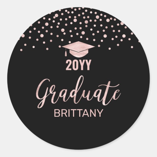 Rose Gold Confetti Class of Graduation Party Favou Classic Round Sticker (Front)