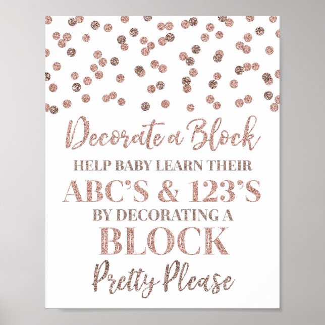 Rose Gold Confetti Decorate Block Game Sign (Front)