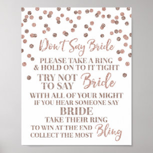 Rose Gold Confetti Don't Say Bride Game Sign