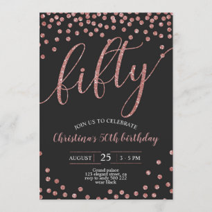 Rose Gold Confetti Elegant 50th Birthday Women Invitation