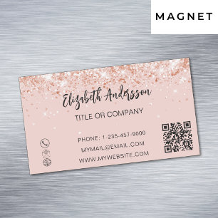 Rose gold confetti elegant QR code Magnetic Business Card