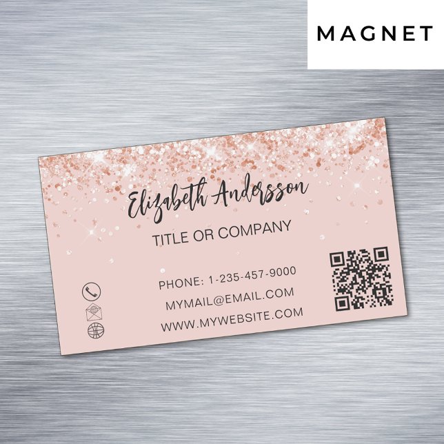Rose gold confetti elegant QR code Magnetic Business Card (Creator Uploaded)