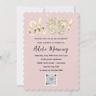 Rose Gold Confetti Feet Baby Girl  QR CODE   Invitation