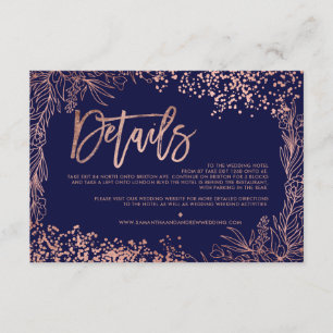 Rose gold confetti floral wedding direction enclosure card