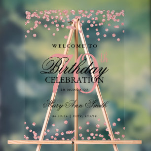 Rose Gold Confetti Glitter 70th Birthday Welcome Acrylic Sign