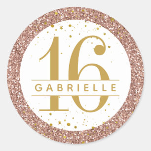 Rose Gold Confetti Glitter Birthday Favour Label