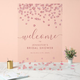 Rose Gold Confetti Glitter Bridal Shower Welcome Acrylic Sign