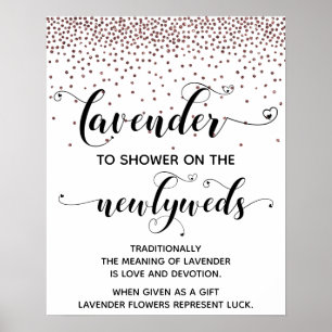 Rose Gold Confetti Hearts Shower w/ Lavender Sign