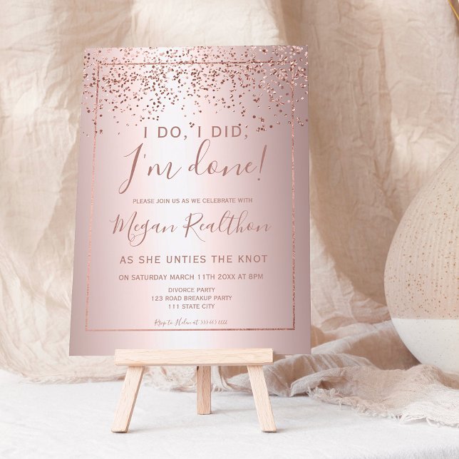 Rose gold confetti metallic divorce party invitation (Creator Uploaded)