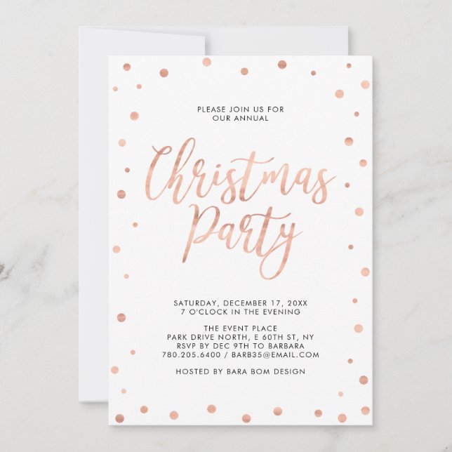 Rose Gold Confetti Modern Christmas Holiday Party Invitation (Front)