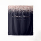 Rose Gold Confetti Navy Blue Photo Booth Backdrop