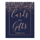 Rose gold confetti navy blue wedding Card gifts