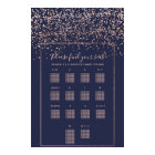 Rose gold confetti navy blue wedding seating chart