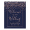 Rose gold confetti navy blue wedding welcome