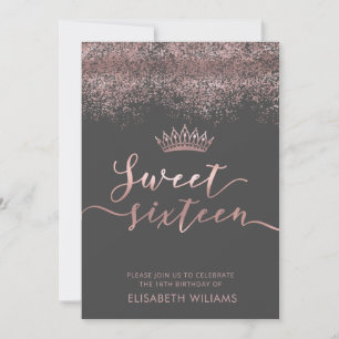 Rose gold confetti ombre tiara invitation