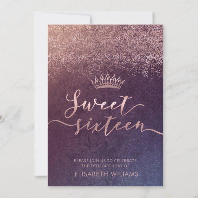 Rose gold confetti ombre tiara  invitation (Front)