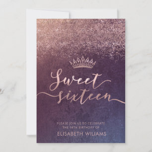 Rose gold confetti ombre tiara invitation