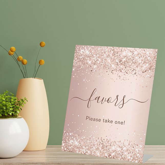 Rose gold confetti party favor pedestal sign (Creator Uploaded)