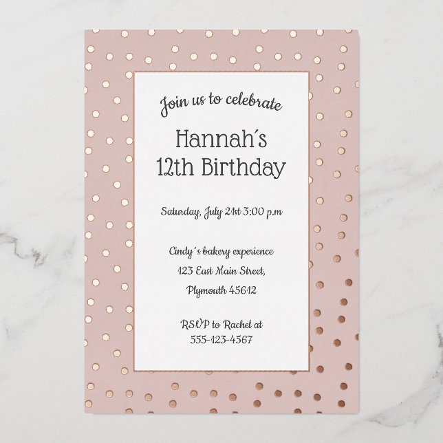 rose gold confetti pastel pink birthday postcard (Front)