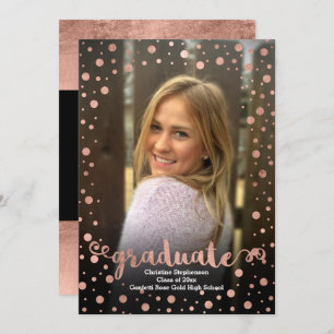 Rose Gold Confetti Photo Graduation Invitation