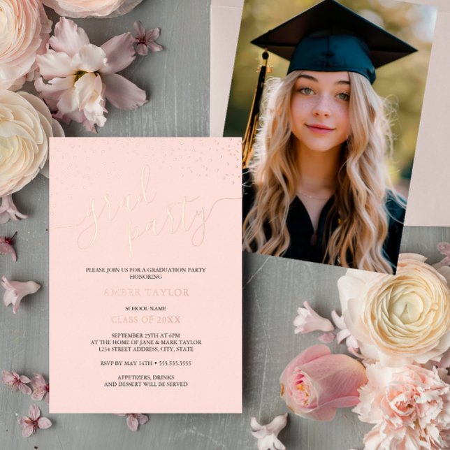Rose Gold Confetti Photo Graduation Party (Creator Uploaded)