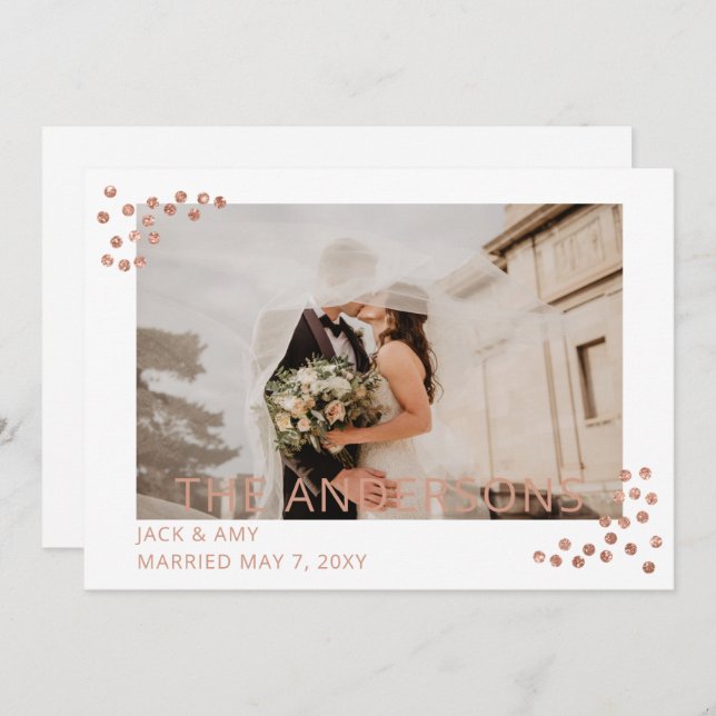 Rose Gold Confetti Photo Wedding Announcement (Front/Back)