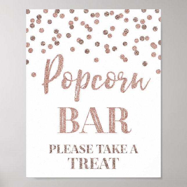 Rose Gold Confetti Popcorn Bar Sign (Front)
