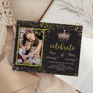 Rose Gold Confetti PRINCESS Frends Joint Birthday Invitation